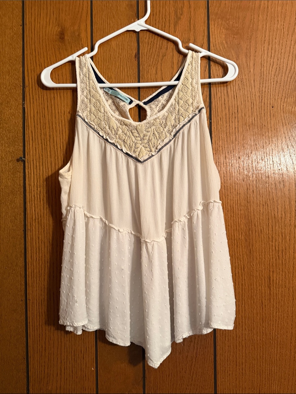 Maurices Boho Crochet Yoke Cream Tank Top